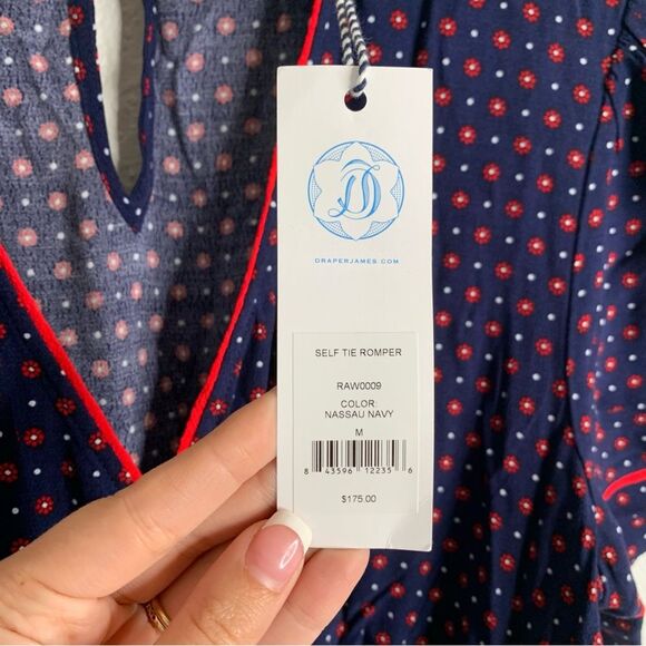 Draper James Navy Self Tie Romper Jumpsuit Size Medium - Picture 4 of 6